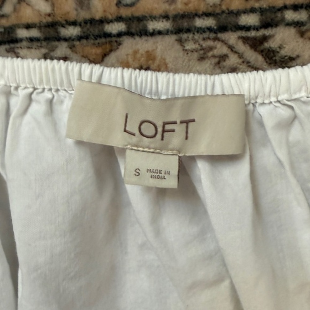 LOFT‎ White Puff Sleeve Smocked Peplum Top - Boho Coquette Cottagecore -Small - Picture 7 of 9
